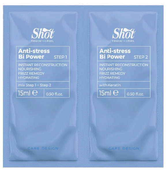 Еліксир для миттєвого відновлення волосся з кератином Step1 + Step2 Shot Design Antistress Bi Power, 15 ml + 15 ml - 1